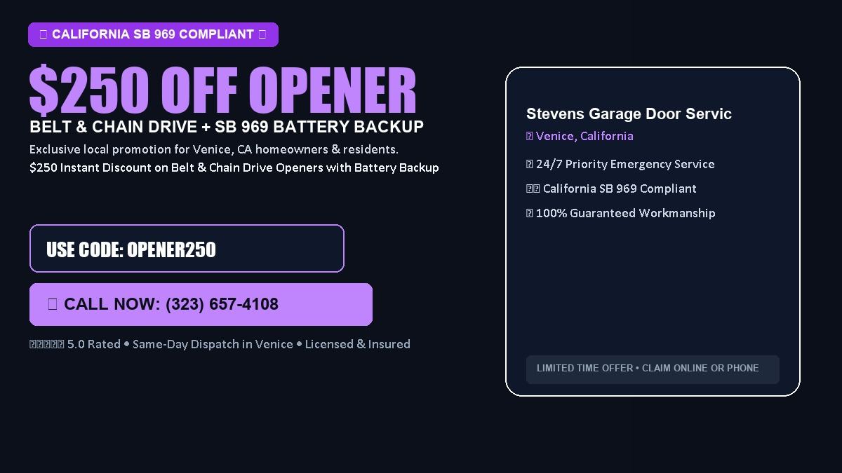Stevens Garage Door Services $250 OFF Premium LiftMaster Opener Installation in Venice, CA