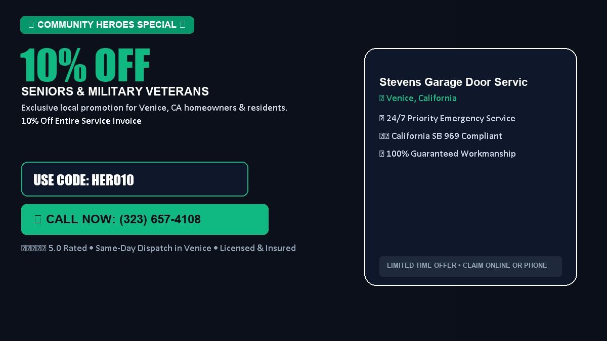 Stevens Garage Door Services 10% OFF Seniors & Military Veterans in Venice, CA